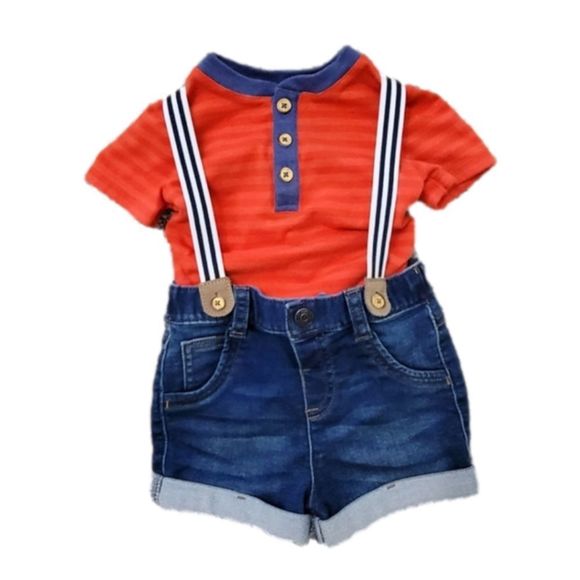 Cat & Jack Red and Blue Suspender Outfit Size 6-9 Months